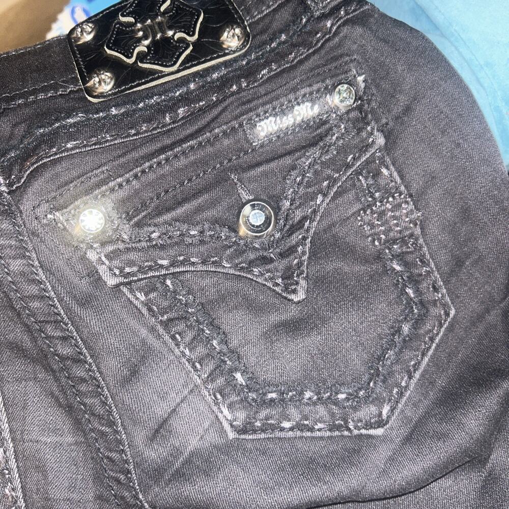 Miss Me Jeans Rhinestone Embellished Pocket 25 Mid Rise Skinny 25/31 Black E3
